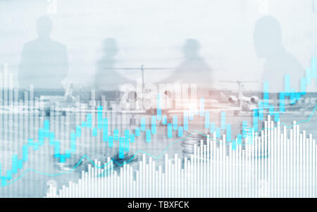 Stock trading candlestick chart and diagrams. Abstract double exposure finance background. Stock Photo