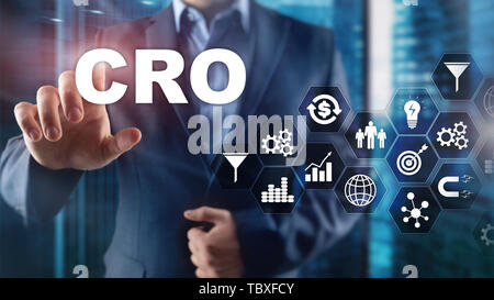 Conversion Rate Optimization. CRO Business Technology Finance concept on a virtual screen. Stock Photo