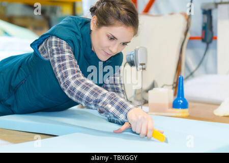 woman cuts with a rotary cutter Stock Photo