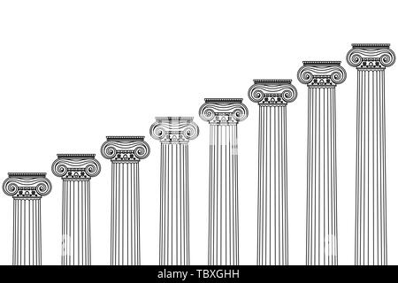 a series of Greek, antique, historical colonnades with Ionian capitals and a place for text on a white background Stock Vector