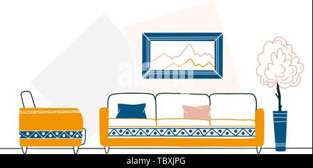 Interior in Scandinavian style. Part of the room. Hand drawn vector illustration of a sketch style. Stock Vector