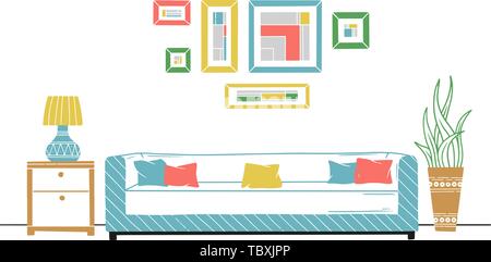 Interior in Scandinavian style. Part of the room. Hand drawn vector illustration of a sketch style. Stock Vector
