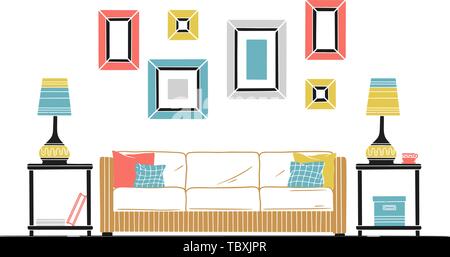 Interior in Scandinavian style. Part of the room. Hand drawn vector illustration of a sketch style. Stock Vector