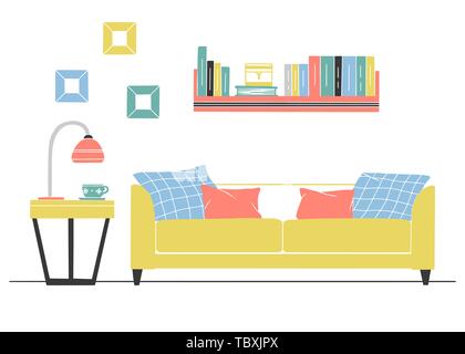 Interior in Scandinavian style. Part of the livingroom. Hand drawn vector illustration of a sketch style. Stock Vector