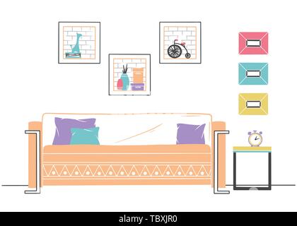 Interior in Scandinavian style. Part of the livingroom. Hand drawn vector illustration of a sketch style. Stock Vector
