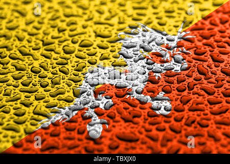 National flag of Bhutan made of water drops. Background forecast concept. Stock Photo