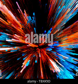 Abstract energy tunnel background of colorful diverging radiating rods or geometric rectangular pillars in red, blue and orange in a full frame square Stock Photo