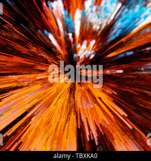 Abstract energy tunnel background of colorful diverging radiating rods or geometric rectangular pillars in red, blue and orange in a full frame square Stock Photo