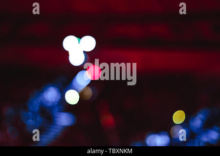 Stage lights on concert. Lighting equipment with multicolored beams. Stock Photo