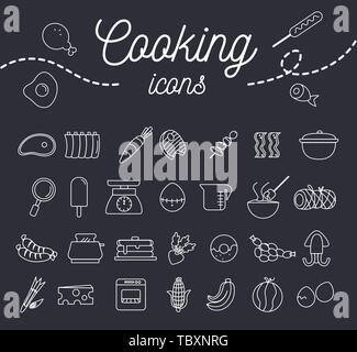 Cooking icon set with dessert fruit and equipment illustration.vector Stock Vector