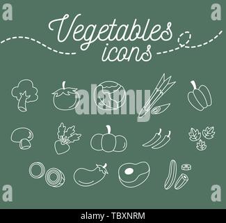 Vegetables icons set illustration design on green background Stock Vector