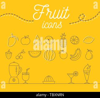 Fruit icons set illustration design on yellow background.vector Stock Vector