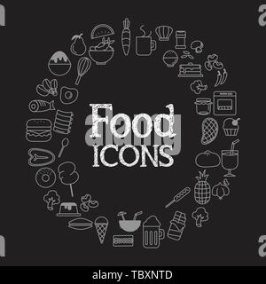 Food icons set infographic and illustration on black background Stock Vector