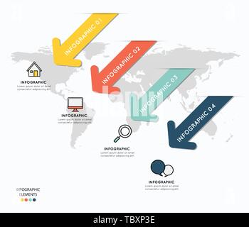 Infographic elements design with icons on map background Stock Vector