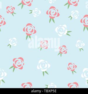 Red and white roses seamless vector pattern dsign Stock Vector