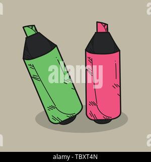 highlighter pens illustration on color background Stock Vector