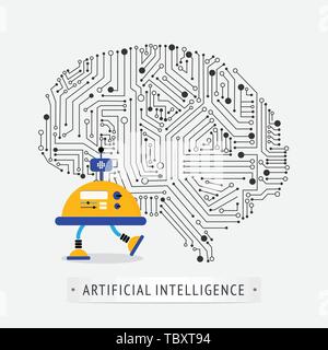 Robot with intelligence artificial concept. Stock Vector