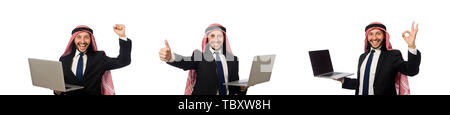 Arab businessman with computer on white Stock Photo