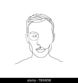 Continuous one line portrait of man with symmetric beautiful face. Art Stock Vector