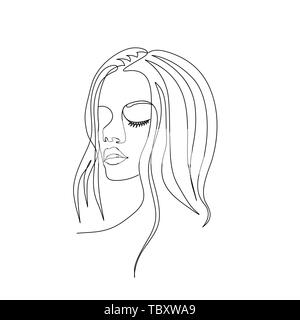 Continuous one line woman face with beautiful eyes. Art Stock Vector