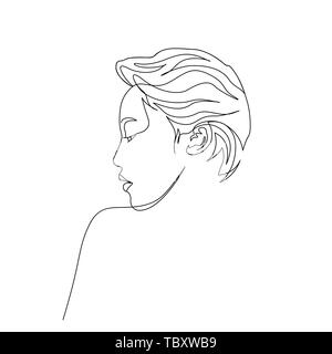 Continuous one line portrait of asian woman side view. Art Stock Vector