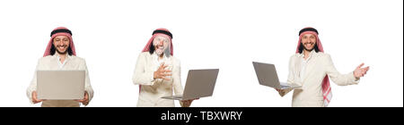 Arab businessman with computer on white Stock Photo