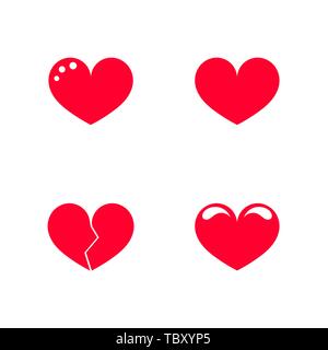 Break red heart icons. Vector illustration isolated on white background ...