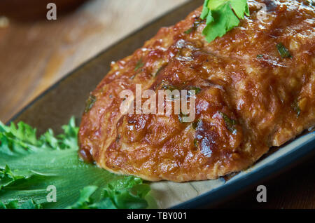 Belgian Meatloaf, Belgian national  cuisine, Traditional assorted Asia dishes, Top view. Stock Photo