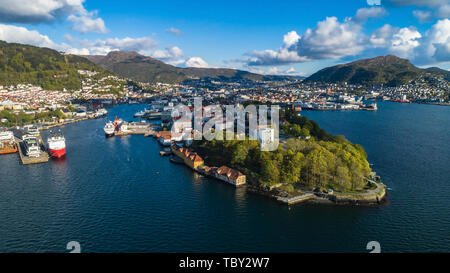 Bergen old town aerial view. Bergen, Norway. Stock Photo