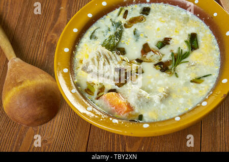Gentse Waterzooi,  stew dish, Belgian national  cuisine, Traditional assorted Asia dishes, Top view. Stock Photo