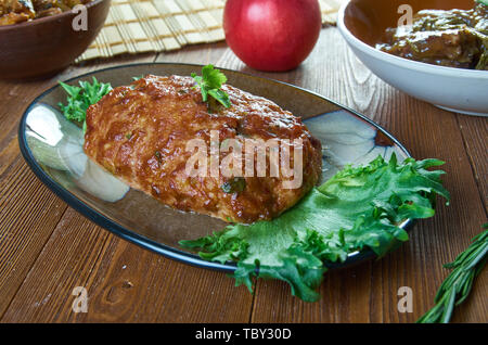 Belgian Meatloaf, Belgian national  cuisine, Traditional assorted Asia dishes, Top view. Stock Photo