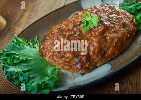 Belgian Meatloaf, Belgian national  cuisine, Traditional assorted Asia dishes, Top view. Stock Photo