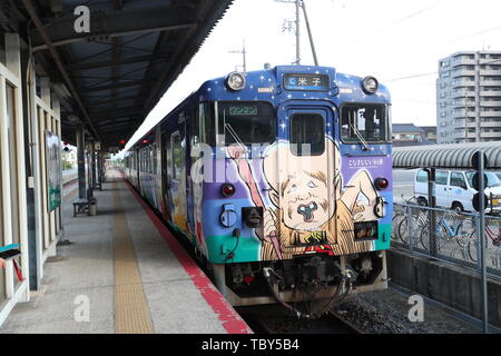 A general view of the Sakai Line on May 17, 2019, in Sakaiminato, Tottori Prefecture, Japan. Sakaiminato was the childhood home of Shigeru Mizuki manga artist and creator of the GeGeGe no Kitaro series and many Yokai characters. Credit: Yohei Osada/AFLO/Alamy Live News Stock Photo