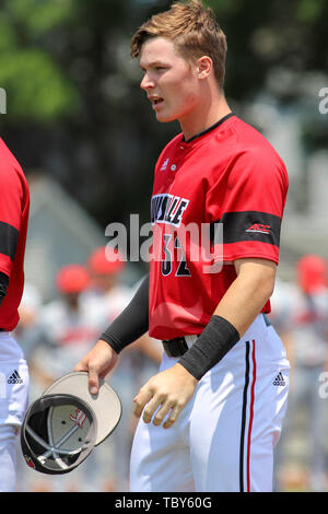 Louisville, Kentucky, USA. 03rd June, 2019. Louisville, KY, USA. 3rd June,  2019. Louisville's Trey Leonard prior to an NCAA Baseball Regional at Jim  Patterson Stadium in Louisville, KY. Kevin Schultz/CSM/Alamy Live News