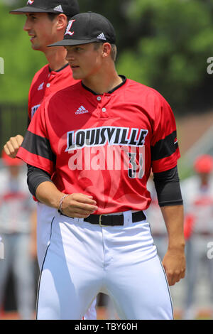 Louisville, Kentucky, USA. 03rd June, 2019. Louisville, KY, USA. 3rd June,  2019. Louisville's Trey Leonard prior to an NCAA Baseball Regional at Jim  Patterson Stadium in Louisville, KY. Kevin Schultz/CSM/Alamy Live News