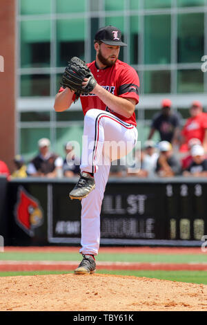 Louisville, Kentucky, USA. 03rd June, 2019. Louisville, KY, USA. 3rd June,  2019. Louisville's Trey Leonard prior to an NCAA Baseball Regional at Jim  Patterson Stadium in Louisville, KY. Kevin Schultz/CSM/Alamy Live News