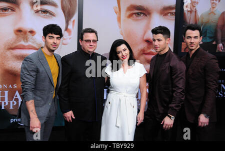 Los Angeles, California, USA 3rd June 2019 Singer Joe Jonas, father Paul Kevin Jonas Sr., mother Denise Miller Jonas, singer Nick Jonas and singer Kevin Jonas of The Jonas Brothers attend the World Premiere of Jonas Brothers Chasing Happiness on June 3, 2019 at Regency Bruin Theater in Los Angeles, California, USA. Photo by Barry King/Alamy Live News Stock Photo