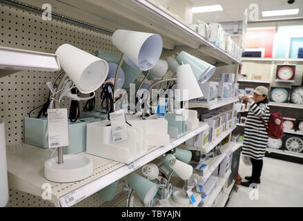 New York, USA. 20th May, 2019. Lamps made in China are seen at a Target store in New York, the United States, May 20, 2019. Credit: Wang Ying/Xinhua/Alamy Live News Stock Photo