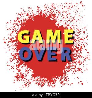 Retro Game Over Sign with Red Drops on White Background. Gaming Concept. Video Game Screen Stock Vector