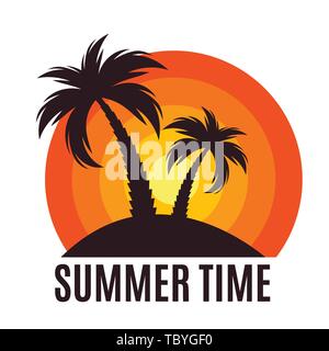 Summer Time Background Icon with  palm tree silhouette. Vector Illustration Stock Vector