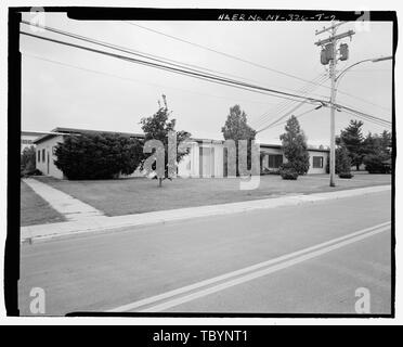 NORTH (SIDE) AND EAST (FRONT) ELEVATIONS OF BUILDING. VIEW TO SOUTHWEST ...