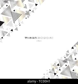 Abstract elements geometric triangles gold, silver color on white background with space for text. Luxury new retro style dynamic pattern composition.  Stock Vector
