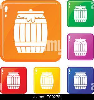 Honey keg icons set vector color Stock Vector