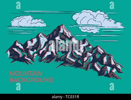 Mountains vector hand-drawn illustration. Stock Vector