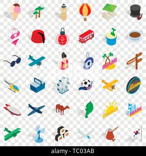Beach icons set, isometric style Stock Vector