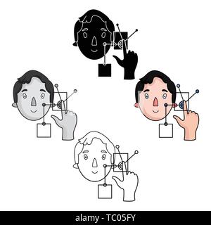 Man in the virtual reality icon in cartoon,black style isolated on white background. Virtual reality symbol vector illustration. Stock Vector