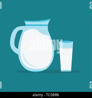milk jug with one glass milk vector illustration Stock Vector