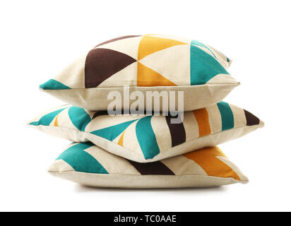 Stack of soft pillows on white background Stock Photo