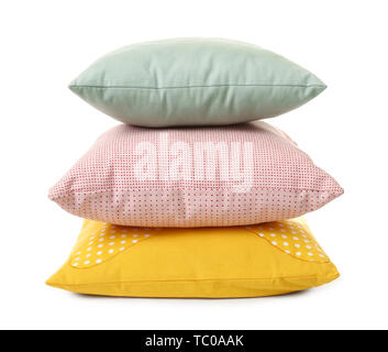 Stack of soft pillows on white background Stock Photo