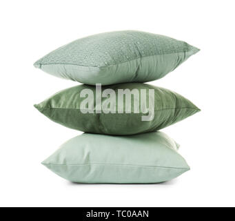 Stack of soft pillows on white background Stock Photo